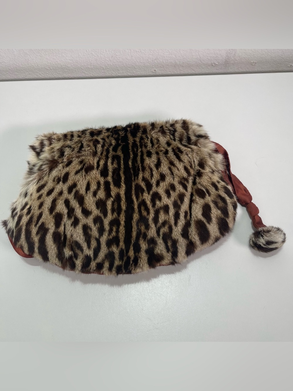 Vintage 1940s Animal Print Fur Muff Clutch Handbag Purse Talon Pull Zip